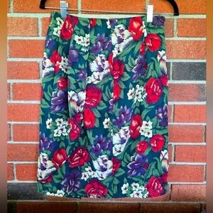 Vintage 80s Skirt Laura & Jayne Collection Midi Green Floral Cottage Core Size 6